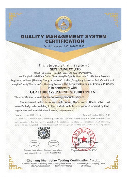 ISO19001质量管理体系认证英文版