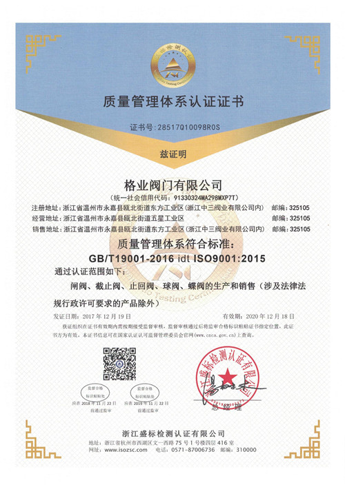 ISO19001质量管理体系认证中文版